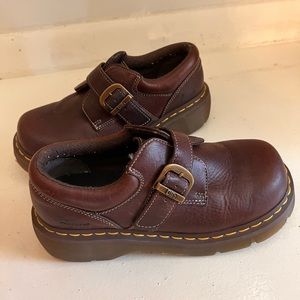 Doc Martens Cognac Brown Leather Monk Clasp Platform Shoes - Womens Size 8